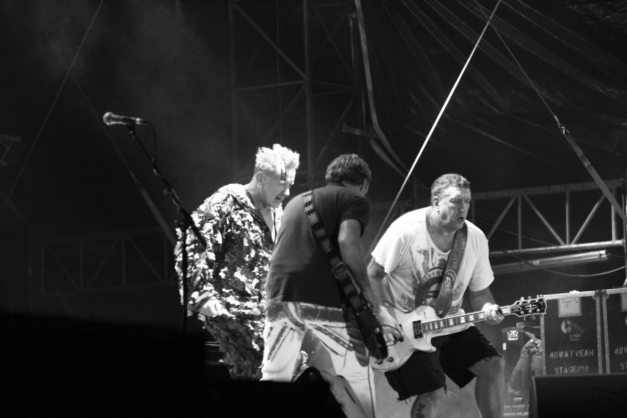 Black and white photo of Sex Pistols performing live at Sziget festival Hungary