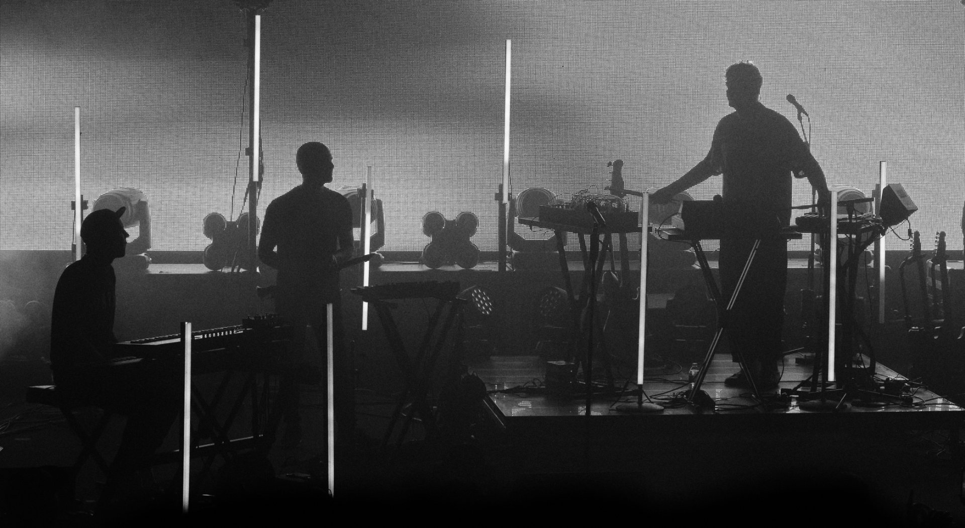 Black and white photo of Bonobo performing live in Portland Oregon