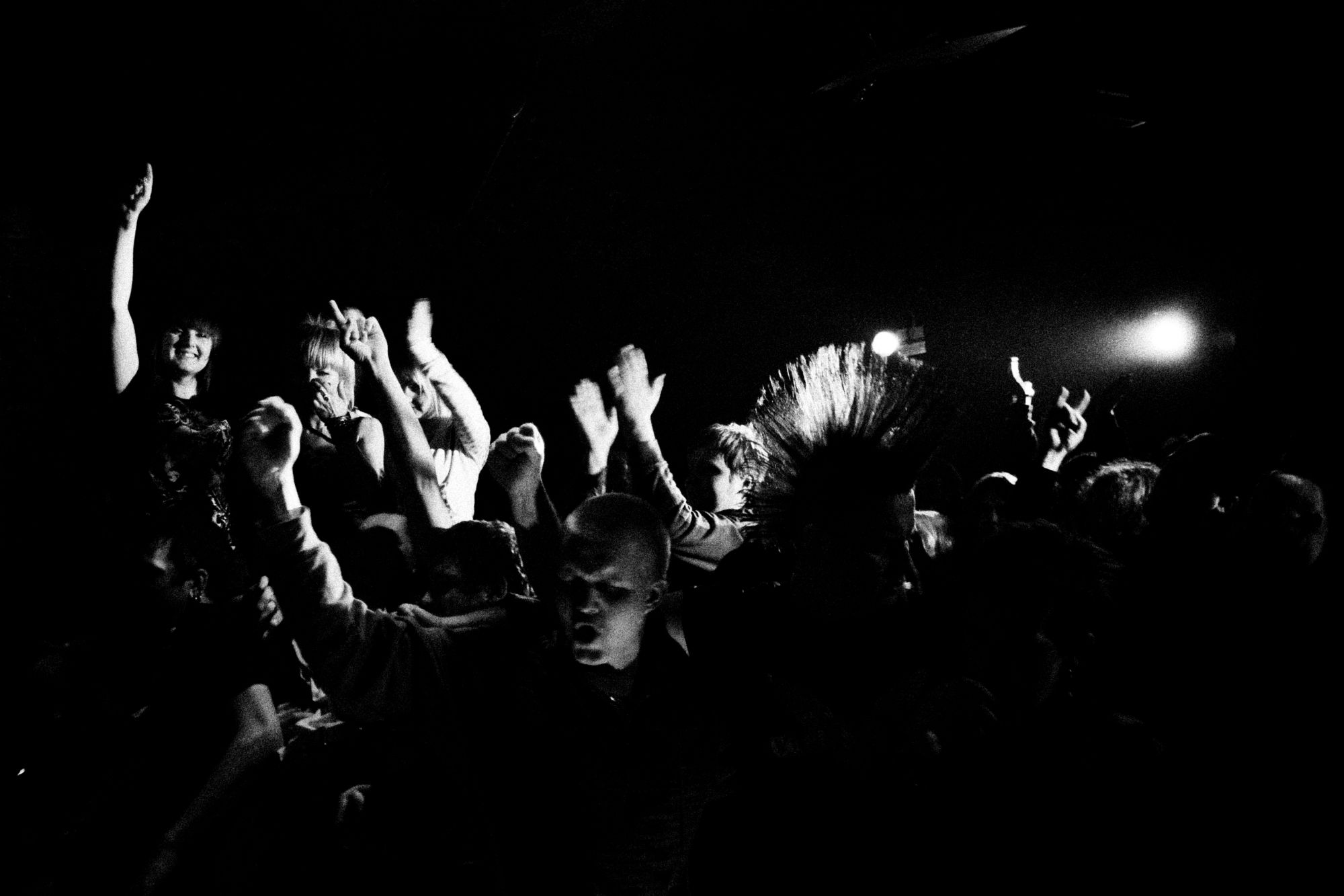 Black and white photo of UK Subs & TV Smith punk concert