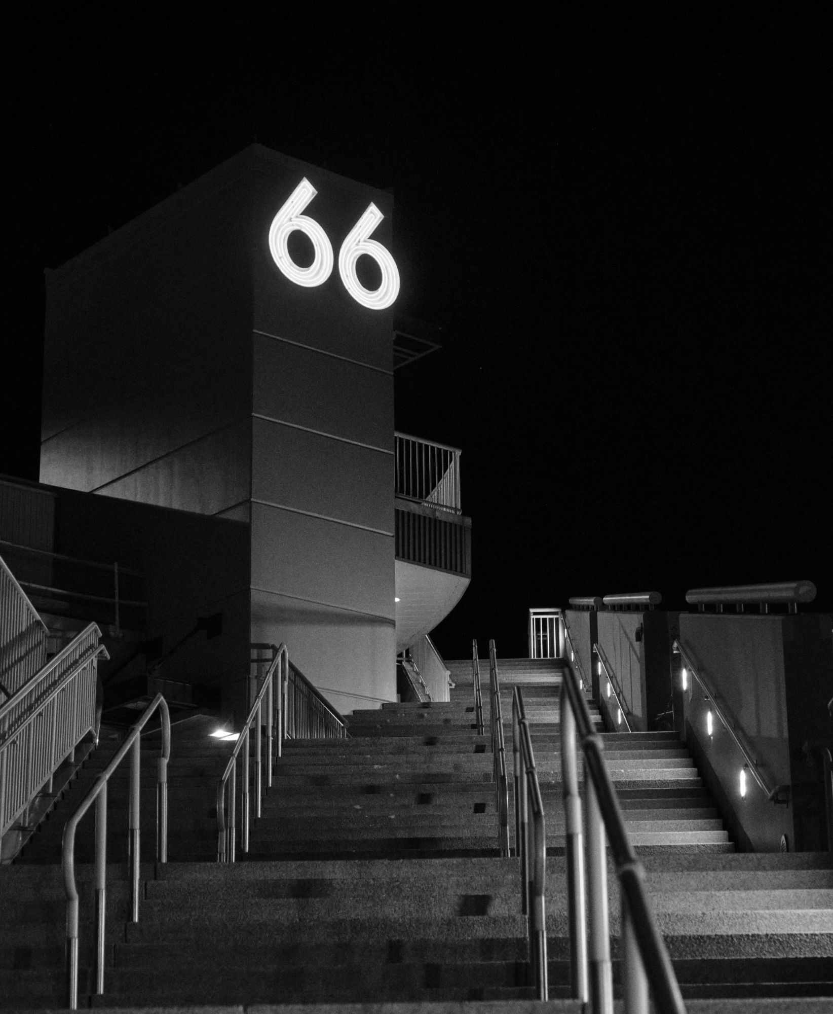 Black and white night photo of pier 66 in Seattle WA